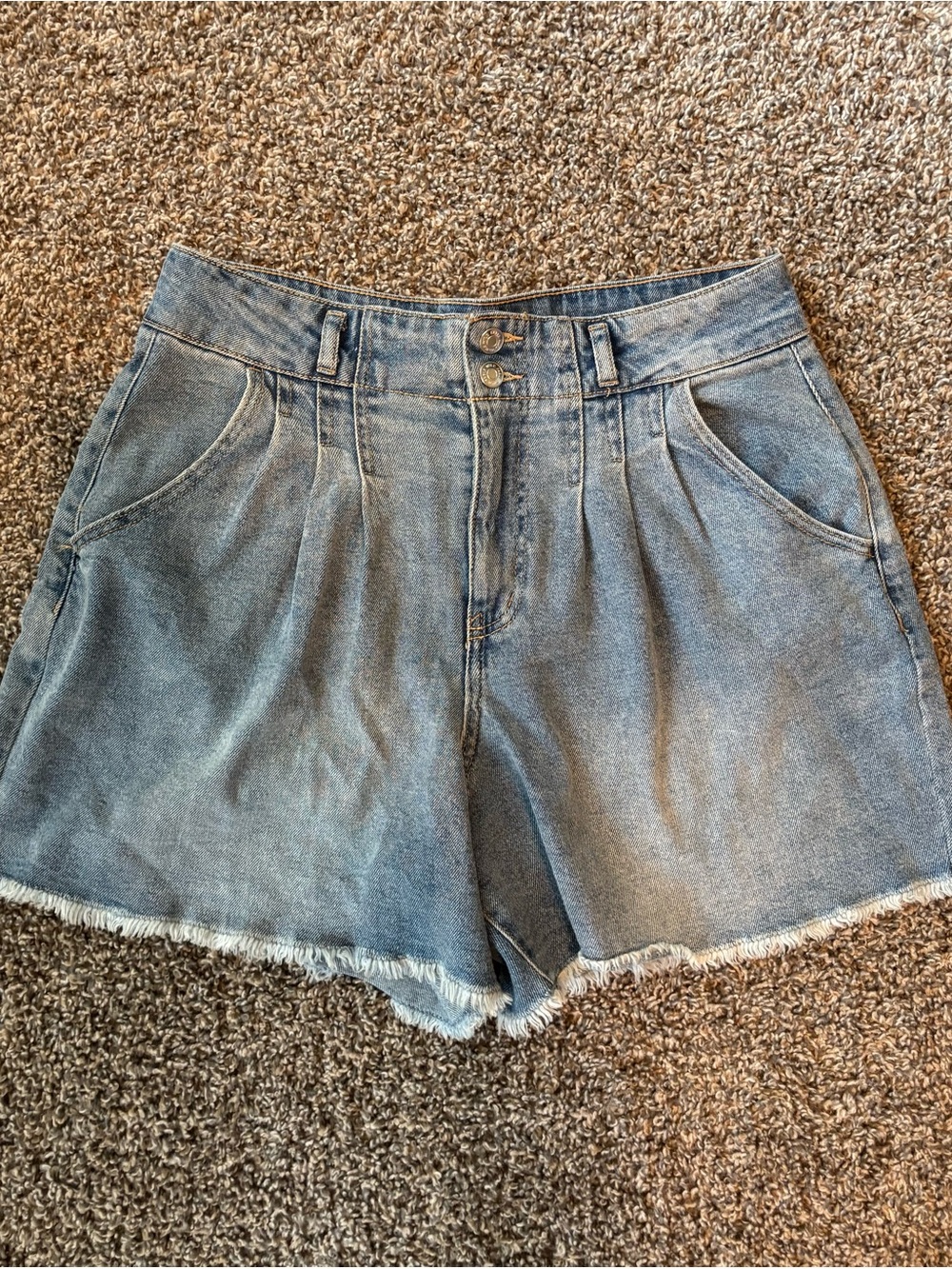 wild fable Light Blue Washed Denim Pleated Shorts with Frayed Hem